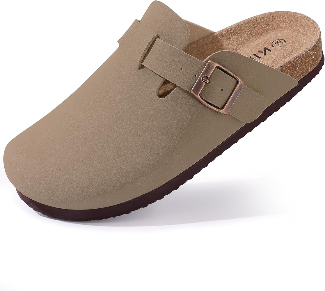 KIDMI Women's Cork Footbed Clogs Leather Mules Comfort Potato Shoes with Arch Support, Light Taup... | Amazon (US)