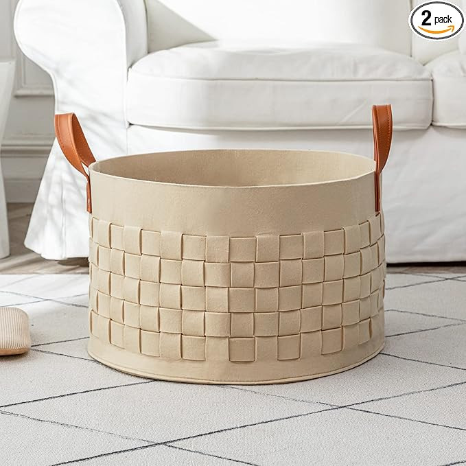Blanket Basket, BOLDMONKEY 20"x 20"x13" XXLarge Woven Felt Laundry Baskets with Handle Nursery St... | Amazon (US)