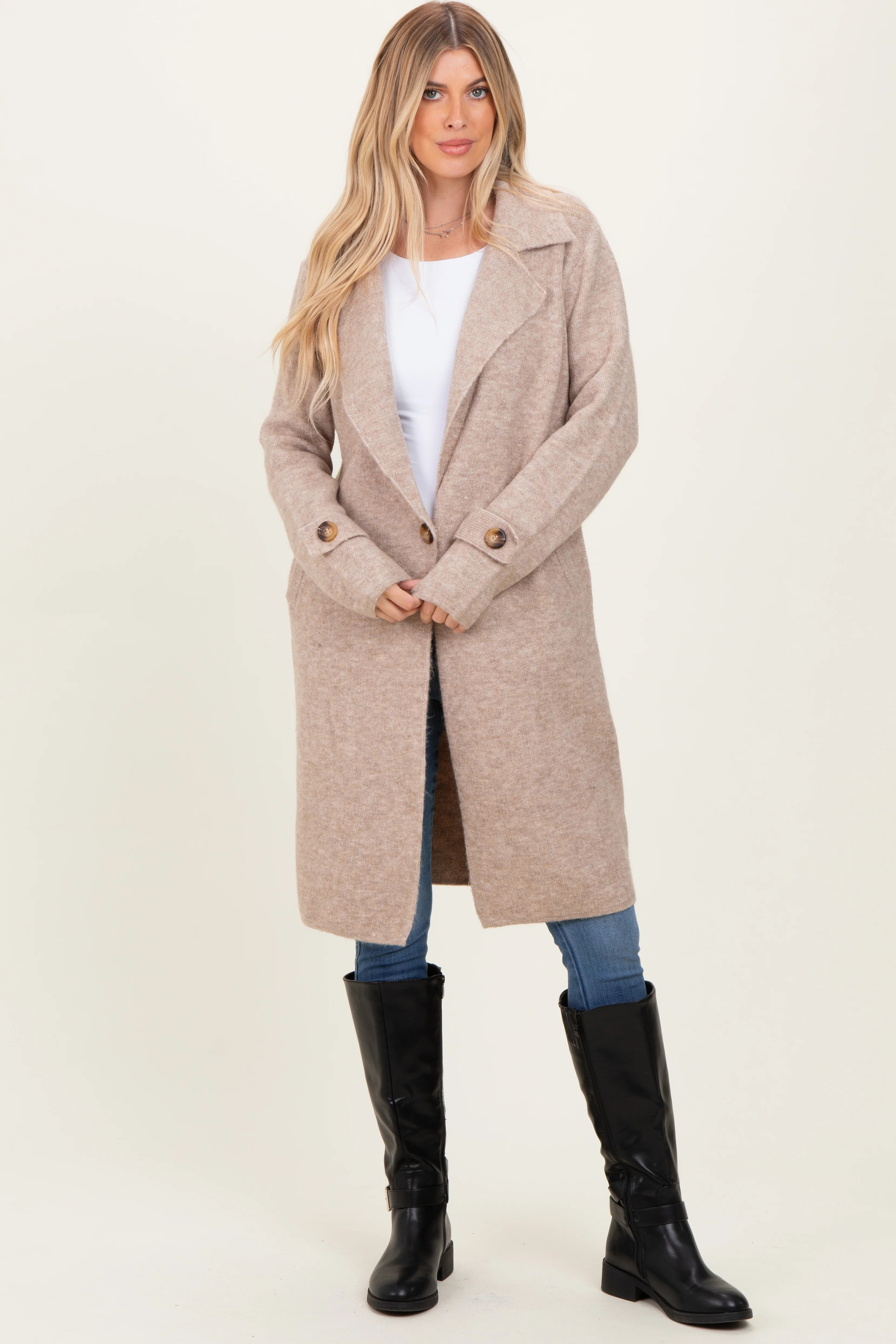 Beige Knit Long Sweater Coat | PinkBlush Maternity