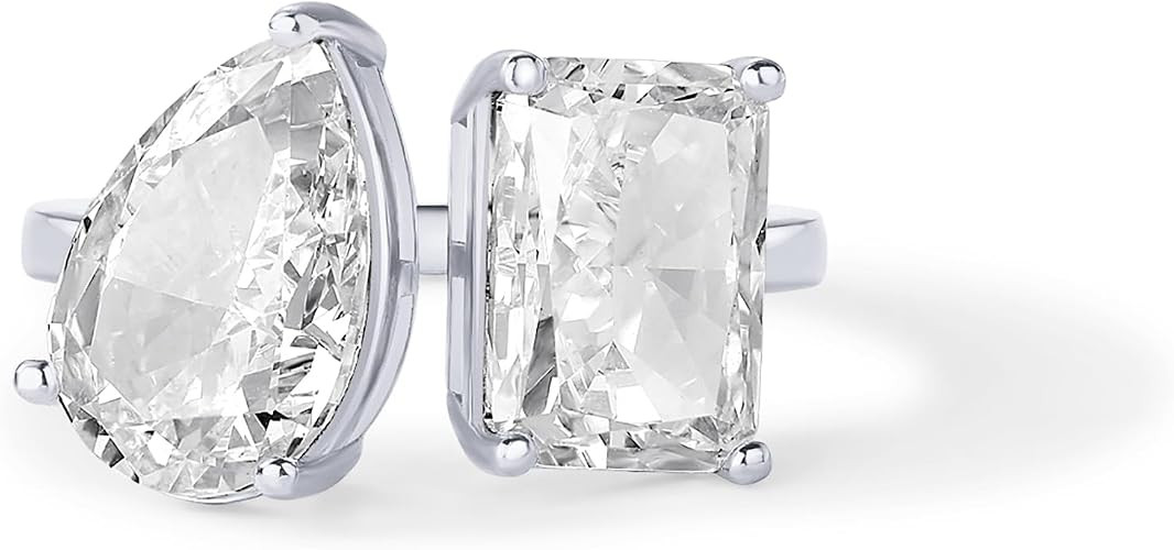PAVOI 14K Gold Plated Toi Et Moi Radiant-Cut Pear-Shaped Cubic Zirconia Wedding Engagement Ring f... | Amazon (US)