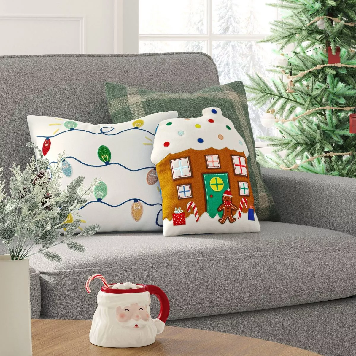 16x16 Reversible 'Happy Holidays' Gingerbread Men to Polka Dot Square  Christmas Throw Pillow Pink/Red - Wondershop™