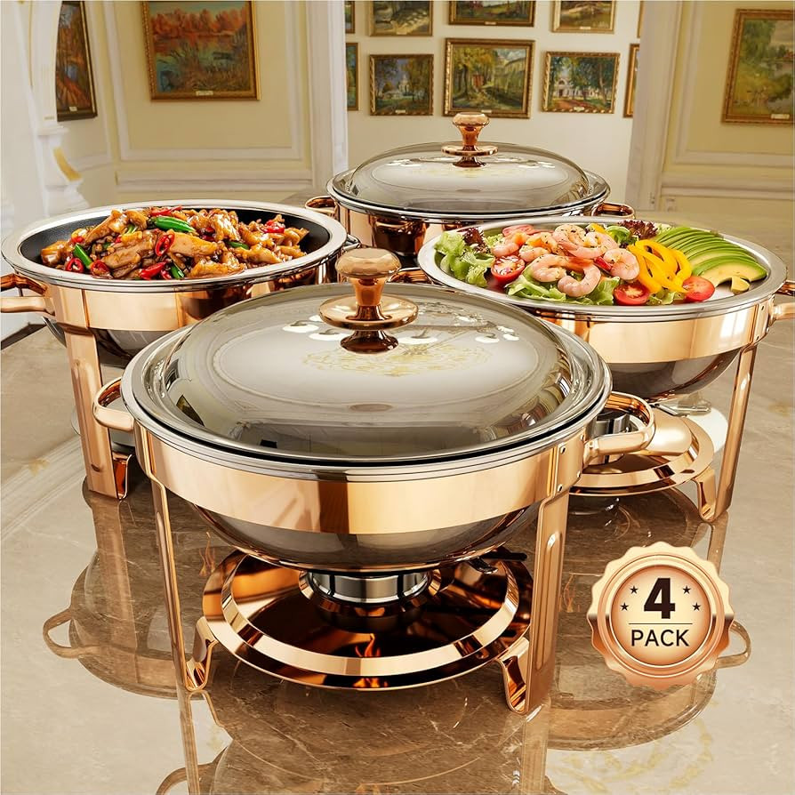 Chafing Dishes for Buffet, 4 Pack 5QT Round Stainless Steel Chafing Dish Set for Home Parties, Ch... | Amazon (US)