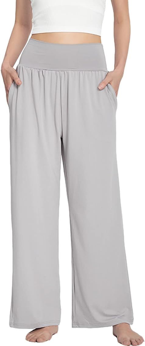 Haellun Women's Casual Wide Leg Cropped Pants Yoga Sweatpants High Waisted Workout Lounge Pants w... | Amazon (US)