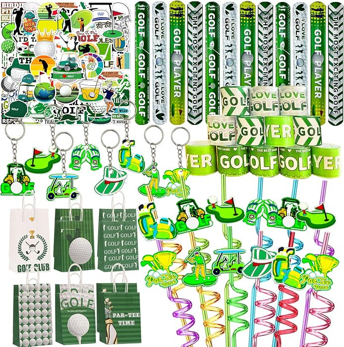 110 Pcs Golf Party Favor Set Includes Golf Theme Slap Bracelet Golf Drinking Straws Golf Ball Key... | Amazon (US)