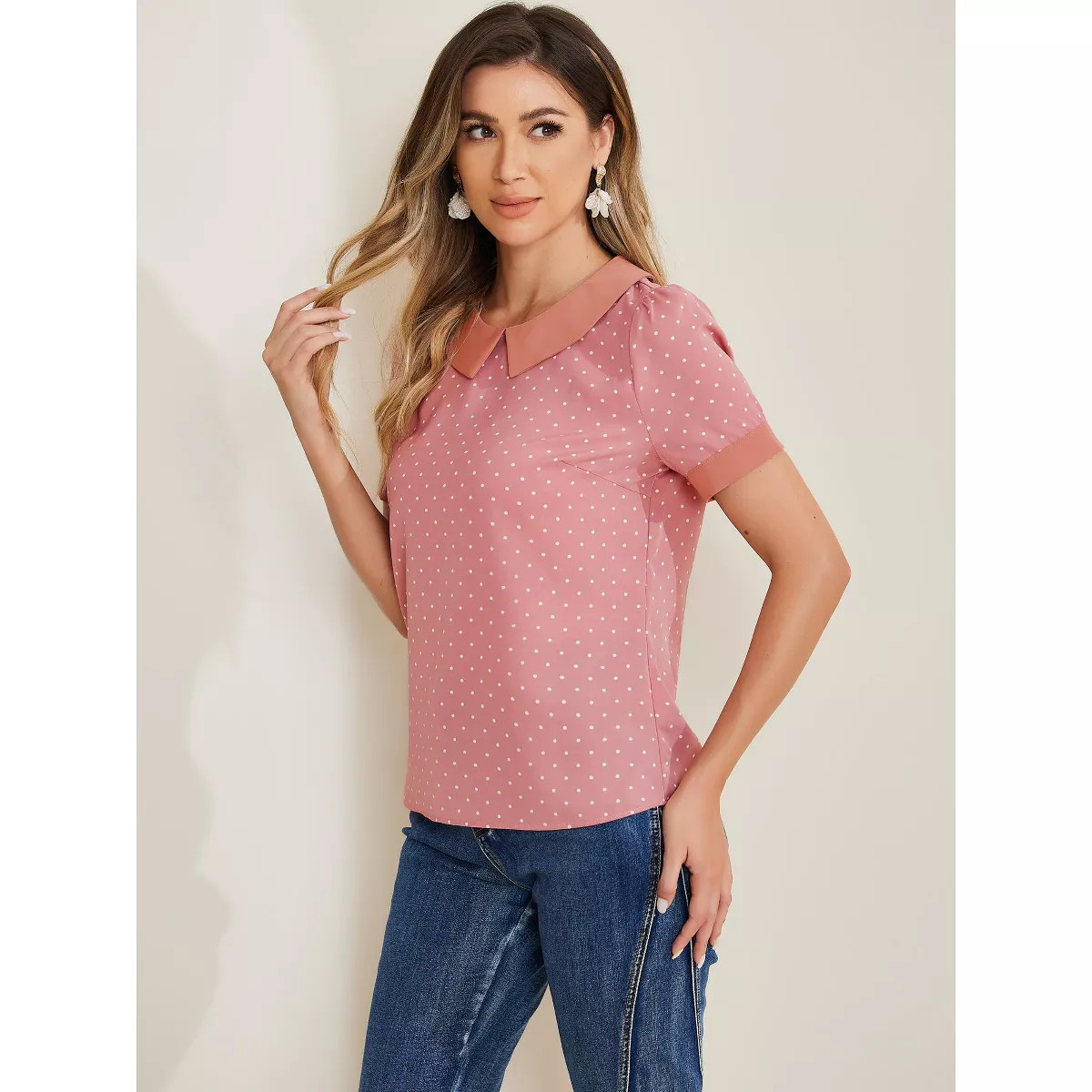 INSPIRE CHIC Women's Peter Pan Collar Keyhole Back Vintage Polka Dots Blouses | Target