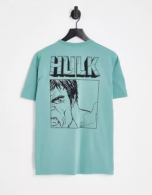 Pull&Bear x marvel hulk back print t-shirt in blue | ASOS (Global)