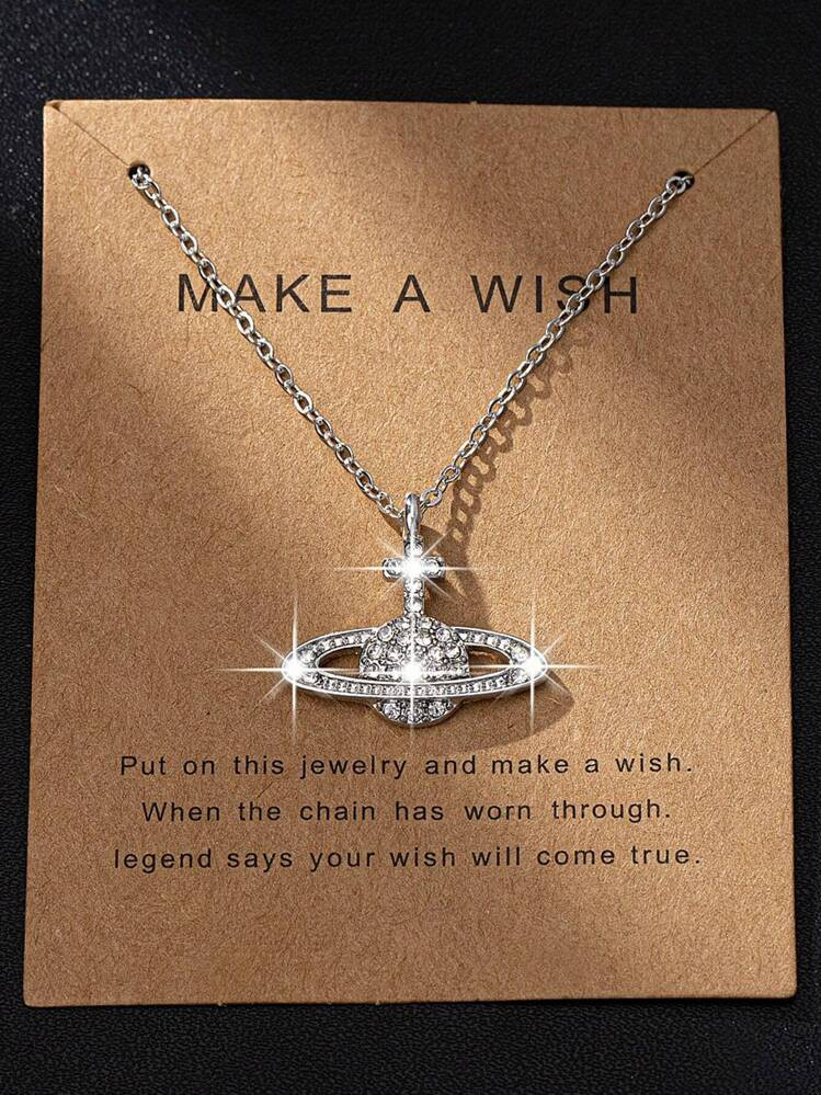 1pc Minimalist Earth Shaped Pendant Necklace Covered In Diamonds | SHEIN