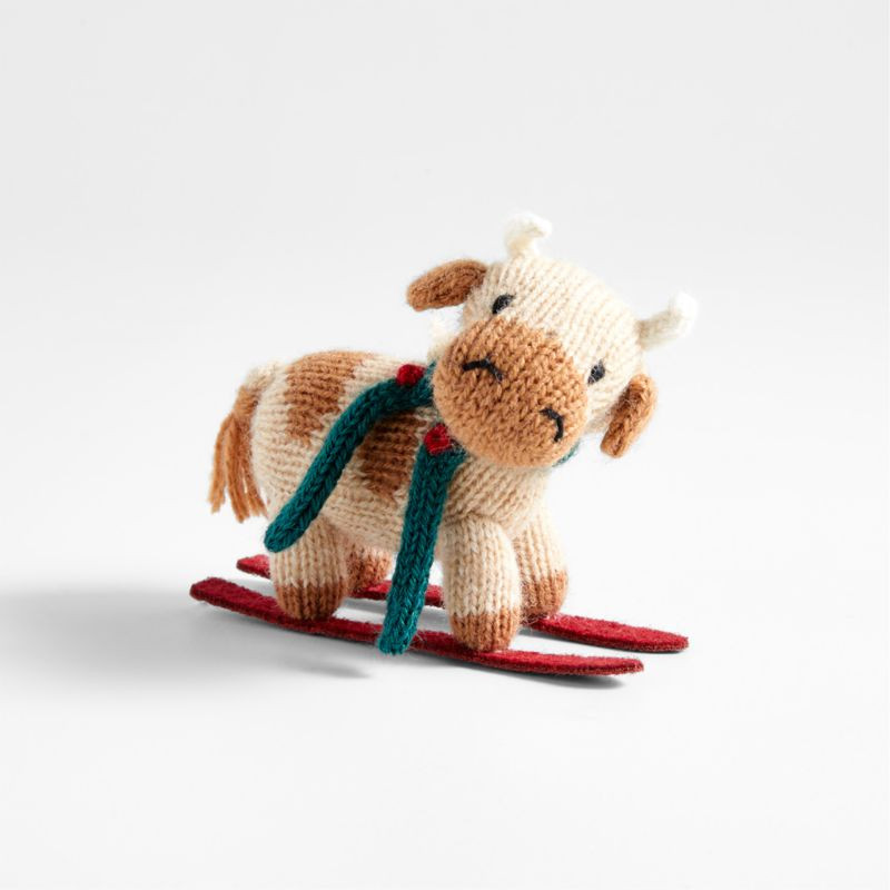 Alpaca Handmade Skiing Cow Christmas Tree Ornament | Crate & Barrel | Crate & Barrel