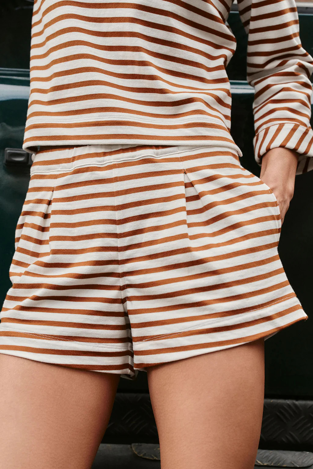 Field Short Set in Cinnamon Tricot Stripe | Lake Pajamas