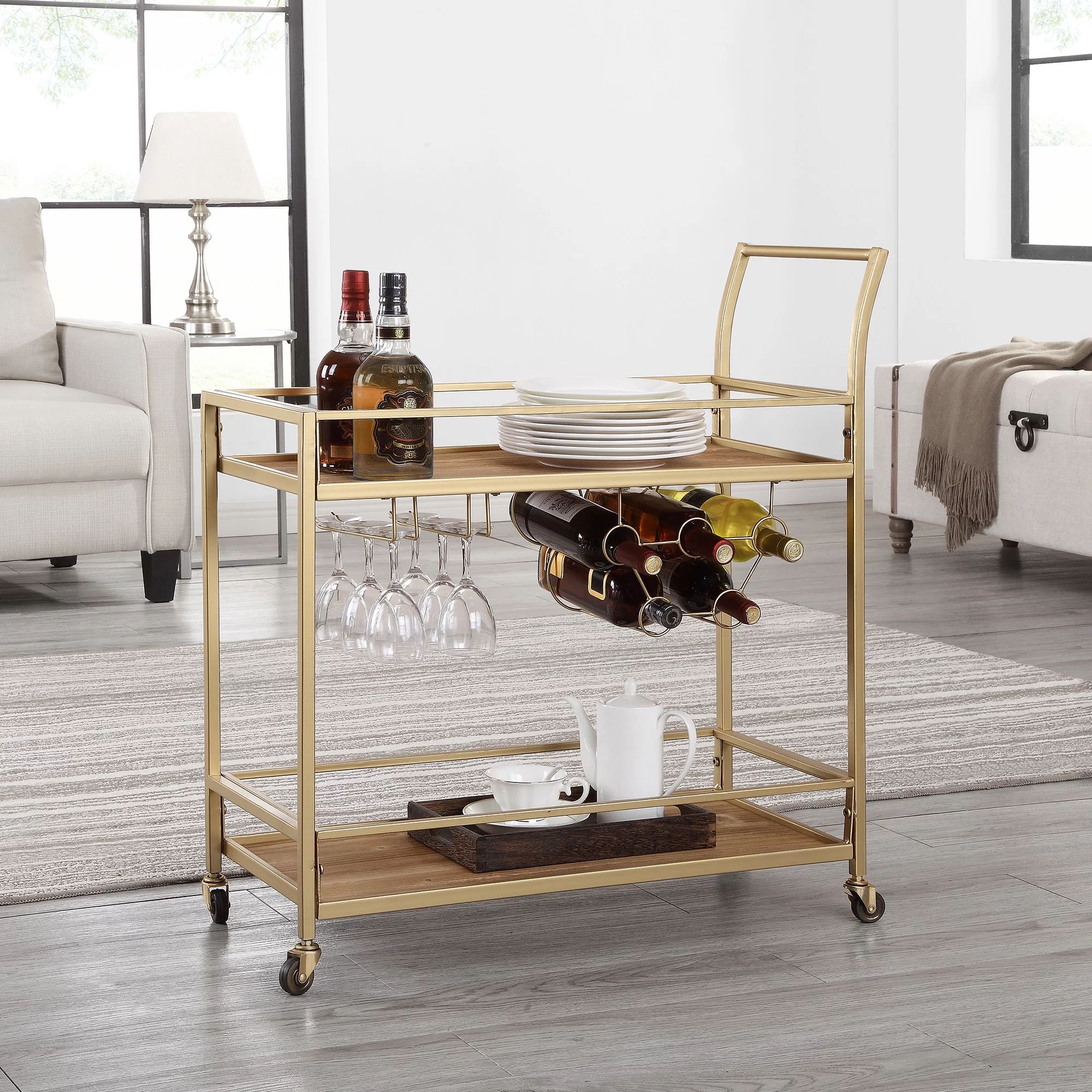 FirsTime & Co. Gold And Brown Francesca Bar Cart, Modern, Metal, 30 x 13 x 32.5 in | Walmart (US)
