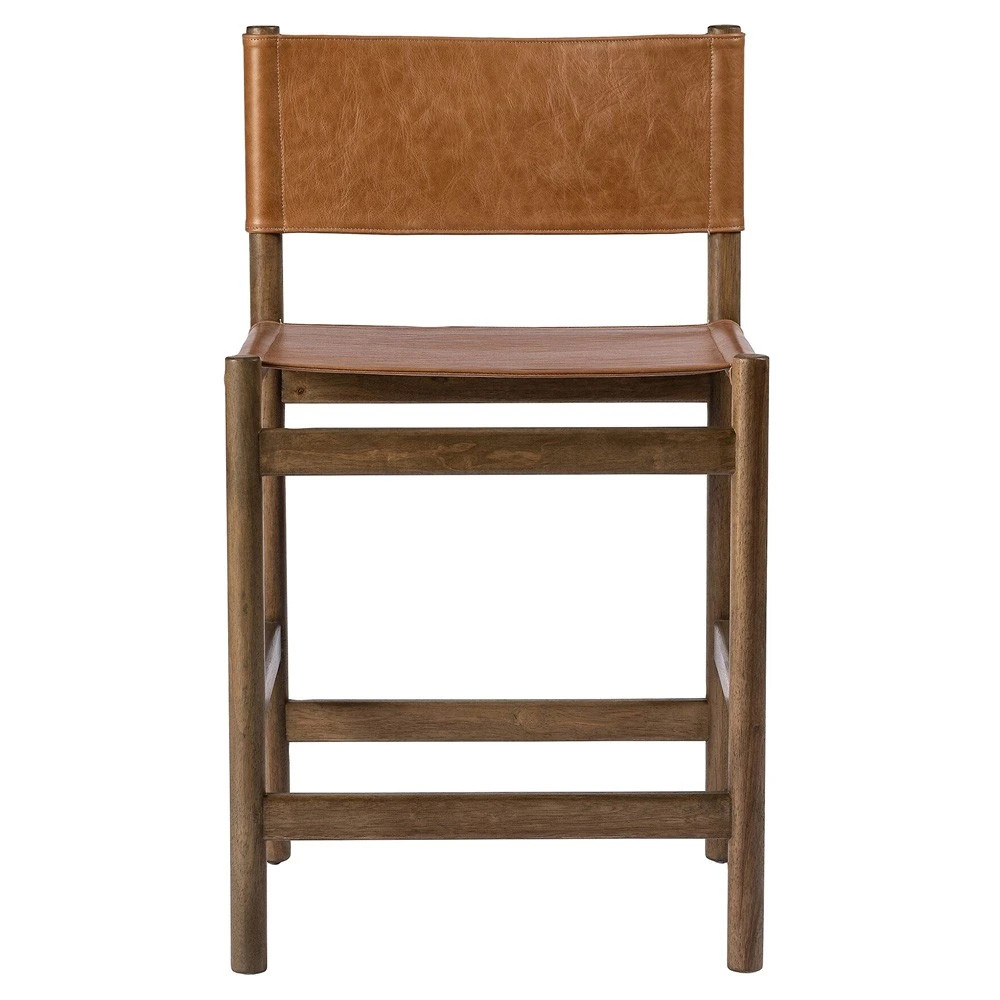 Francis Mid Century Modern Brown Leather Counter Stool | Kathy Kuo Home