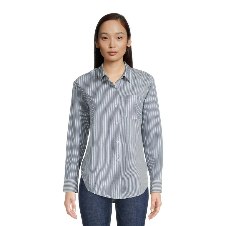Time and Tru Women's Mixed Stripe Long Sleeve Shirt, Sizes XS-XXXL (Women's and Women's Plus) | Walmart (US)