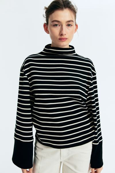 Cotton jersey top - Navy blue/Striped - Ladies | H&M GB | H&M (UK, MY, IN, SG, PH, TW, HK)
