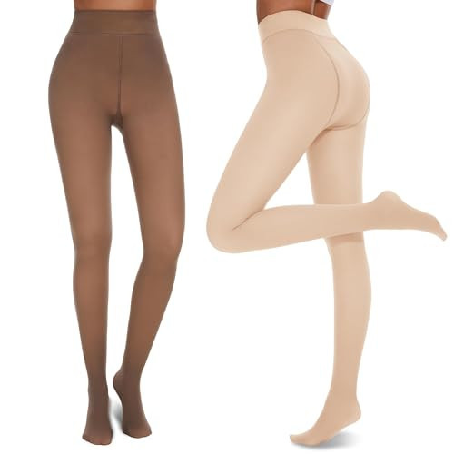 NexiEpoch 2 Pairs Fleece Lined Tights Women - Pantyhose Sheer Black Thick Dress Thermal Warm Fake Leggings for Winter | Amazon (US)