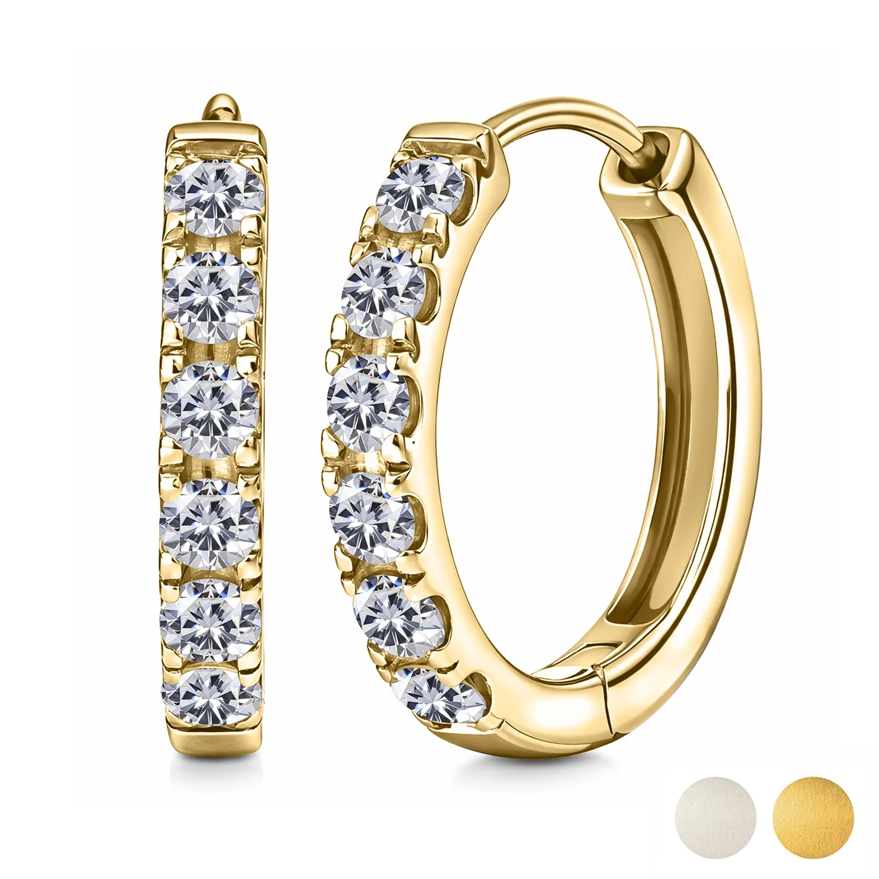 JeenMata Lab Grown Diamond Hoop Earrings - Round Cut Classic Hoop Earrings for Everyday Jewelry - Yellow Gold Plating - Walmart.com | Walmart (US)