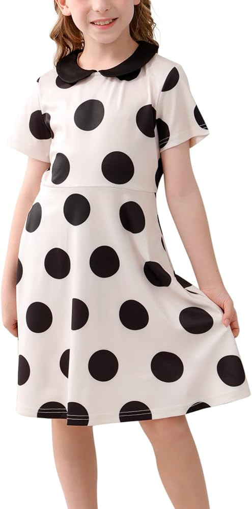 GORLYA Girl's Short Sleeve Casual Vintage Collar Fit and Flare Skater Party Dress with Pockets 4-... | Amazon (US)