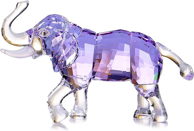 Crystal Lucky Elephant Figurine Collection Ornament Statue Animal Collectible Home Decor (Purple) | Amazon (US)