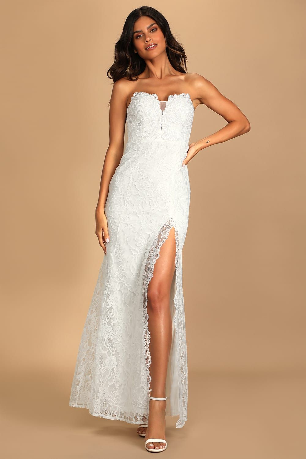 Forever Lover White Lace Strapless Mermaid Maxi Dress | Lulus (US)