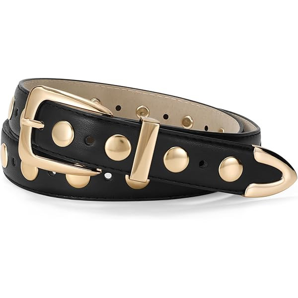 JASGOOD Women Fashion Leather Belt Punk Studded Belt for Jeans Pants Dresses | Amazon (US)