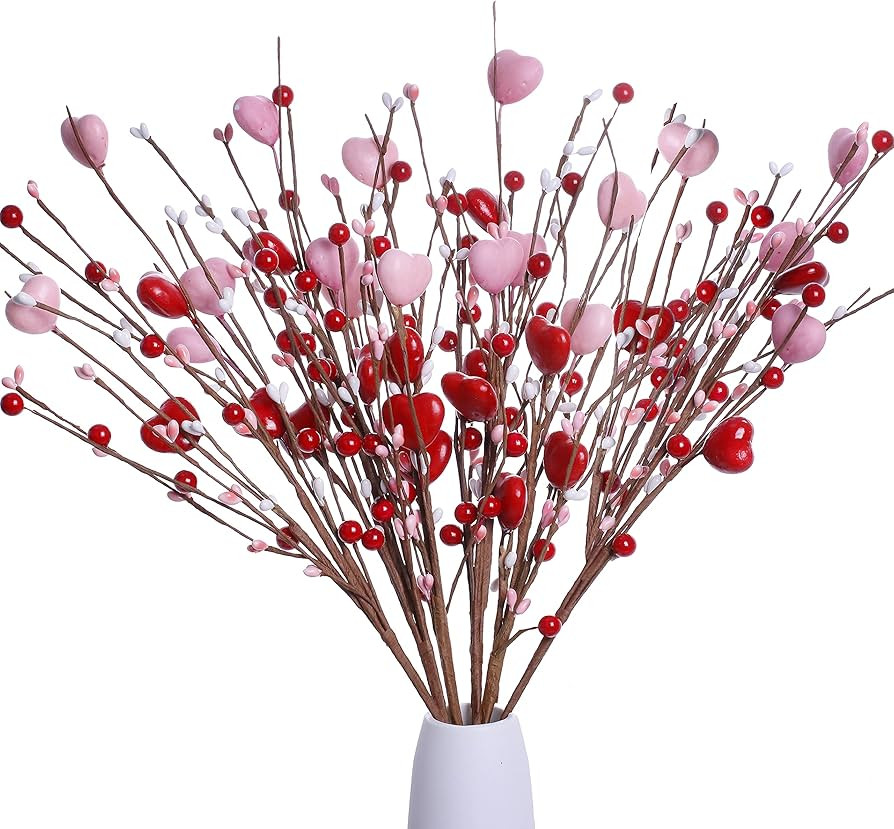 6 Pack Valentines Day Picks 17 Inch Valentines Floral Picks Valentine Berry Stems Heart Berry Ste... | Amazon (US)
