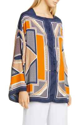 Rosetta Getty Womens 6 Scarf Print Crêpe de Chine Blouse Caftan Top Silk  | eBay | eBay US