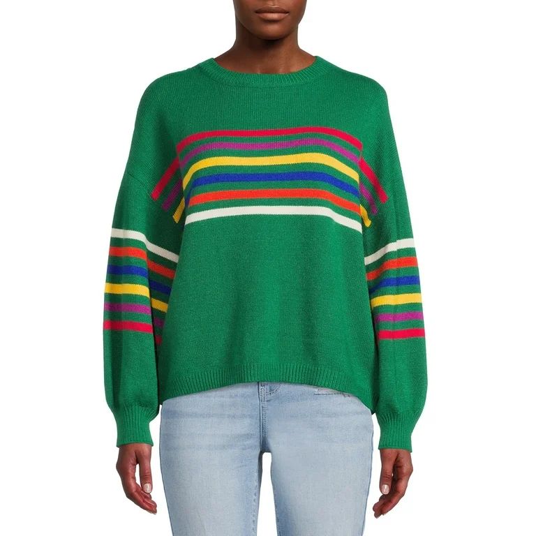 Dreamers by Debut Womens Striped Long Sleeve Pullover Sweater with Puff Sleeves | Walmart (US)