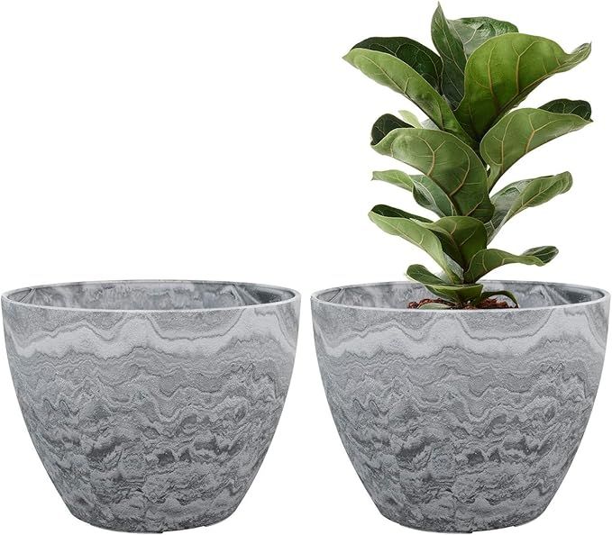 Flower Pot Large Garden Planters 11.3 Inches Pack 2 Outdoor Indoor, Outdoor Planters with Drain H... | Amazon (US)