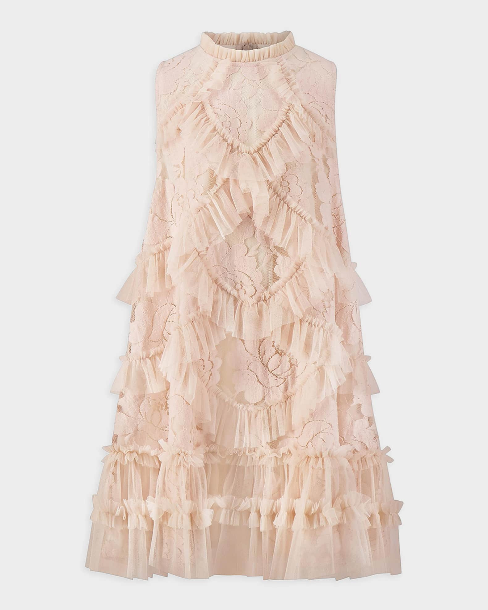 Girl's Sleeveless Ruffle Lace Dress, Size 4-12 | Neiman Marcus