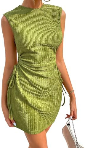 GORGLITTER Women's Ruched Bodycon Mini Dress Wedding Guest Dress Cut Out Drawstring Textured Tank... | Amazon (US)