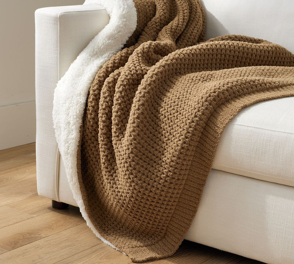 Chenille Waffle Sherpa Back Throw | Pottery Barn (US)