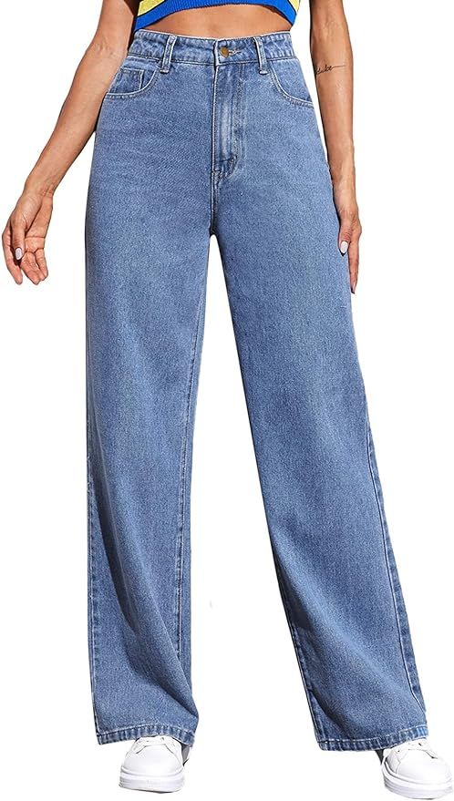SOLY HUX Women's Casual Denim Pants High Waisted Wide Leg Jeans | Amazon (US)