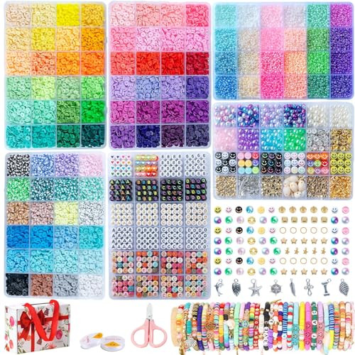 SJZWSD 6-Box Friendship Bracelet Making Kit - 16,000pcs Clay Beads, Seed Beads & Glass Beads Collection, Letter Beads, Charms | Amazon (US)