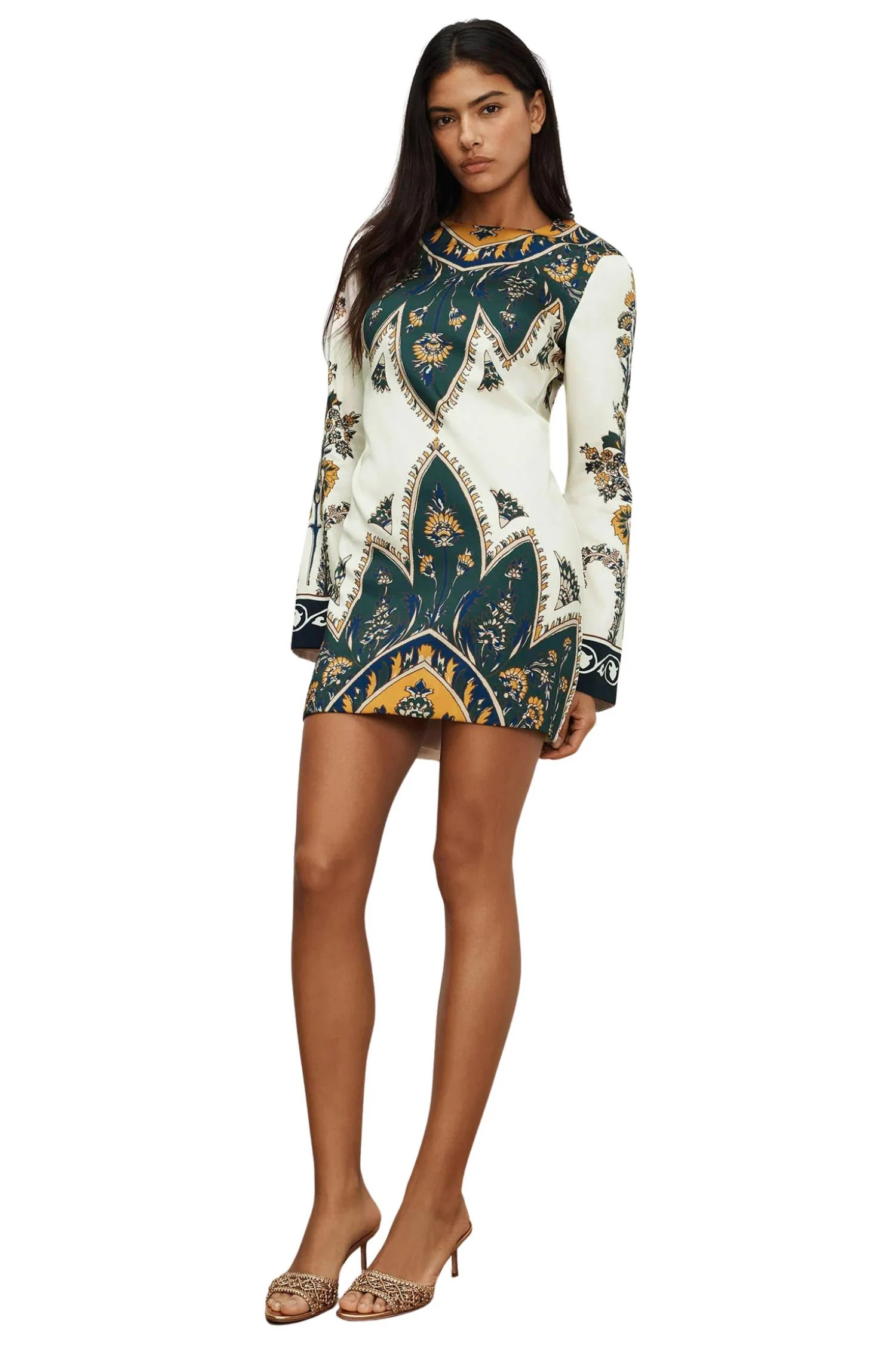 Long Sleeve Cromwell Mini Dress In Ecru Multi | Shop Simon