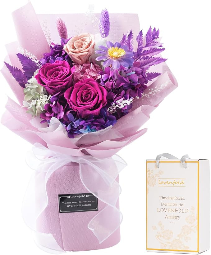 lovenfold Preserved Flowers for Delivery, Purple Rose Bouquets That Last 1-3 Years, Birthday Flow... | Amazon (US)