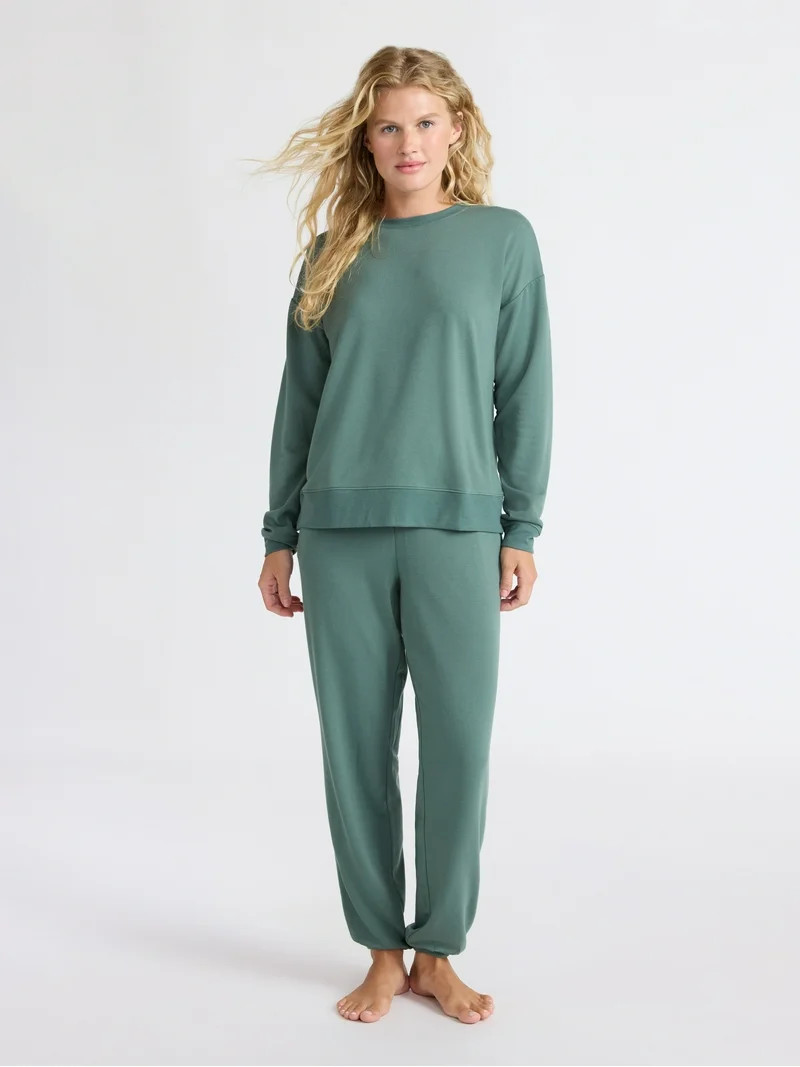 Joyspun Women’s Fleece Long Sleeve Top and Joggers Lounge Set, 2-Piece, Sizes XS-3X | Walmart (US)