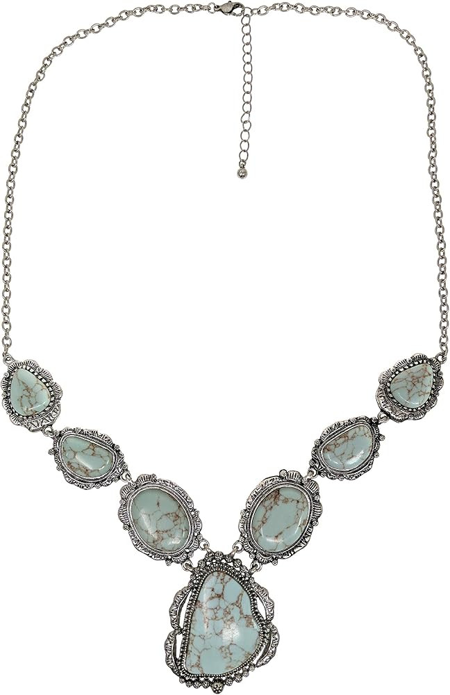 Turquoise Stone Western Style Bib Statement Pendant Long Necklace 27 Inch | Amazon (US)