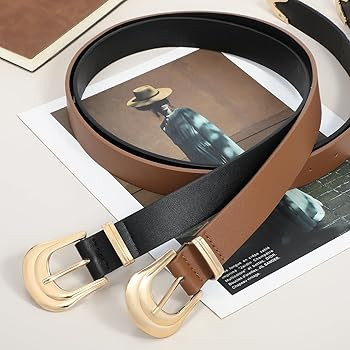XZQTIVE Women's Leather Belt Plus Size Ladies Western Belt Silver Gold Buckle Black Waist Belt fo... | Amazon (US)