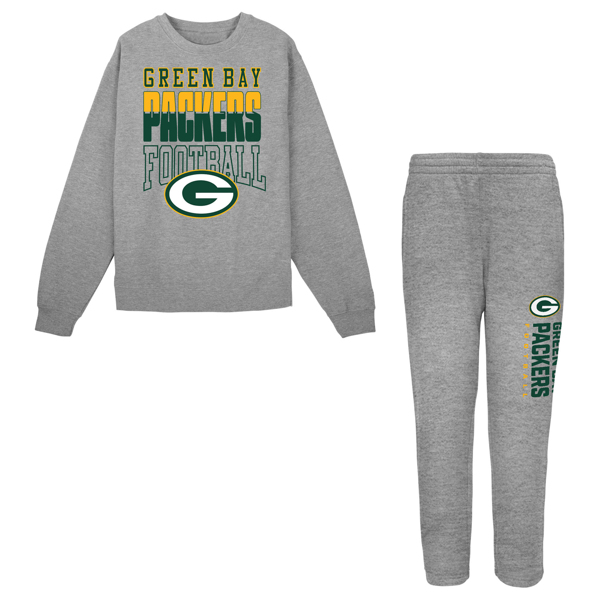 Toddler Outerstuff Heather Gray Green Bay Packers Crewneck Sweatshirt & Pants Set | Fanatics