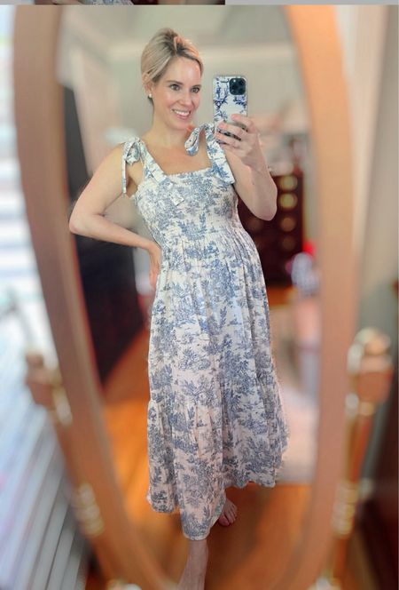 Toile smocked grandmillennial maxi dress, blue & white dress 

#LTKSeasonal #LTKOver40