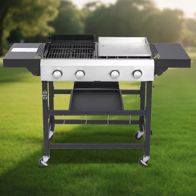 4-Burner Gas Grill with Plancha, Cast Iron Grids, Stainless Steel Burners, High-Temp Enamel Body, 38,240 BTU Outdoor BBQ for Patio & Backyard | Target