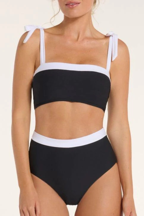 Becca Tie Strap Two-Piece Bikini Top in Black and White | Hermoza