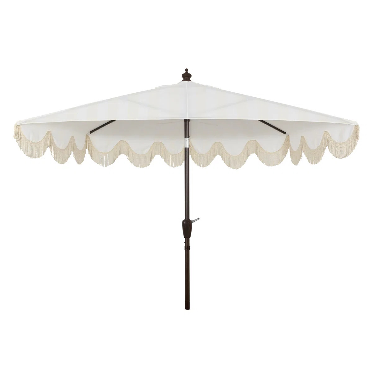 Beverly 9 ft. Coastal Space-Saving Half Patio Umbrella with Scalloped Fringe, Crank & Tilt, Cream... | Wayfair North America