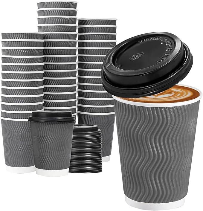 Lamosi 50 Pack - 12 oz Insulated Disposable Coffee Cups with Lids, To Go Paper Coffee Cups with L... | Amazon (US)