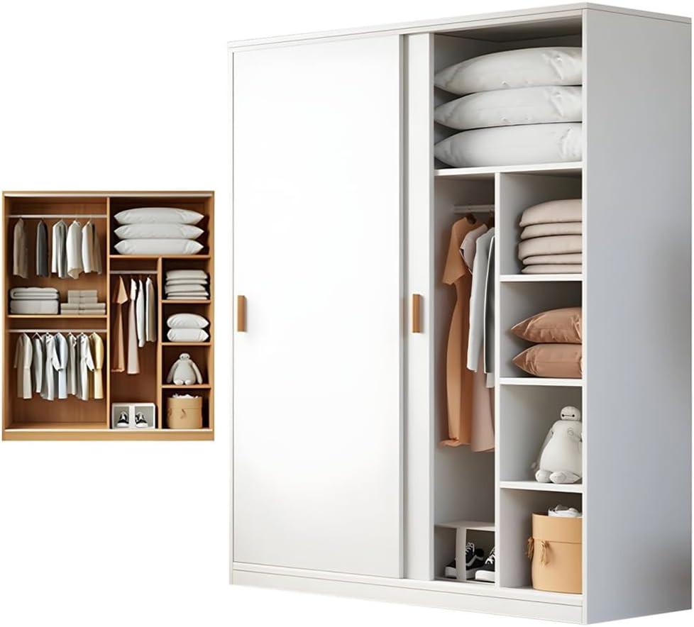 LITFAD Mutil-Functional Wood Wardrobe Modern Storage Armoire Closet with Sliding Doors Freestandi... | Amazon (US)
