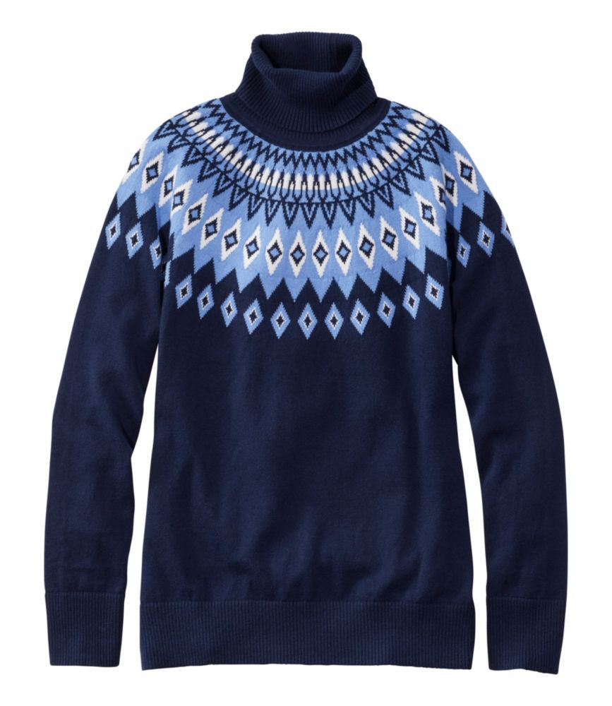 Women's Cotton/Cashmere Sweater, Turtleneck Fair Isle Classic Navy Fair Isle Medium L. L.Bean | L.L. Bean