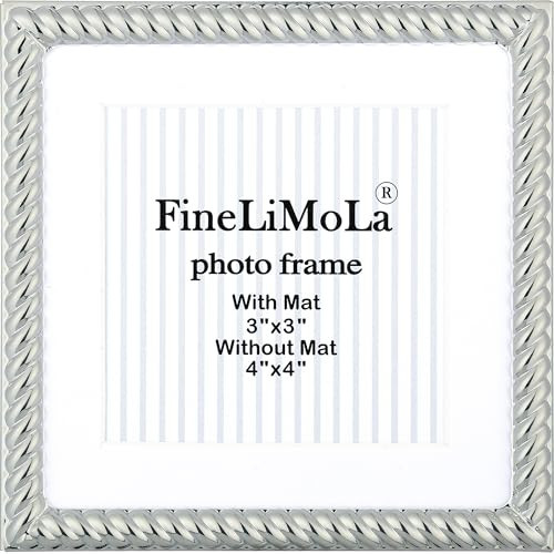 FineLiMoLa 4x4 Silver Rope Design Metal Picture Frames with acid free amt for 3x3'', Premium Velvet Backing Real Glass Front Desktop Display,Elegant Home Decor | Amazon (US)