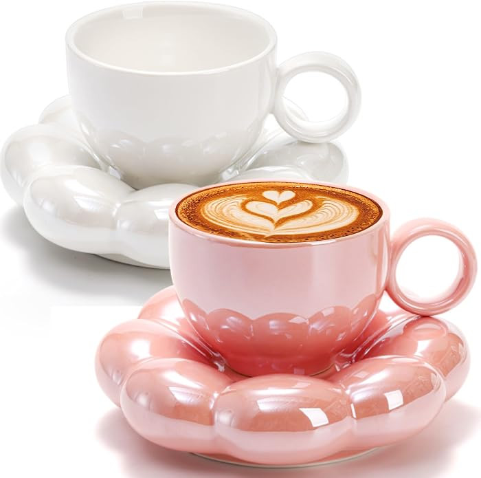 Goaste 2 Pack Ceramic Coffee Mug with Saucer Set, Cute Cloud Mug with Sunflower Coaster, 8oz Crea... | Amazon (US)