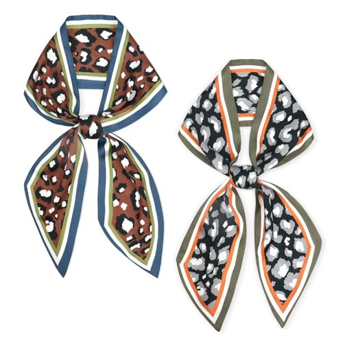 vimate Leopard Bag Scarf for Purse- Ladies Fashion Cheetah Animal Print Satin Neck Scarfs Silk Like Hair Ribbons Belt Scarf(Style 89) | Amazon (US)