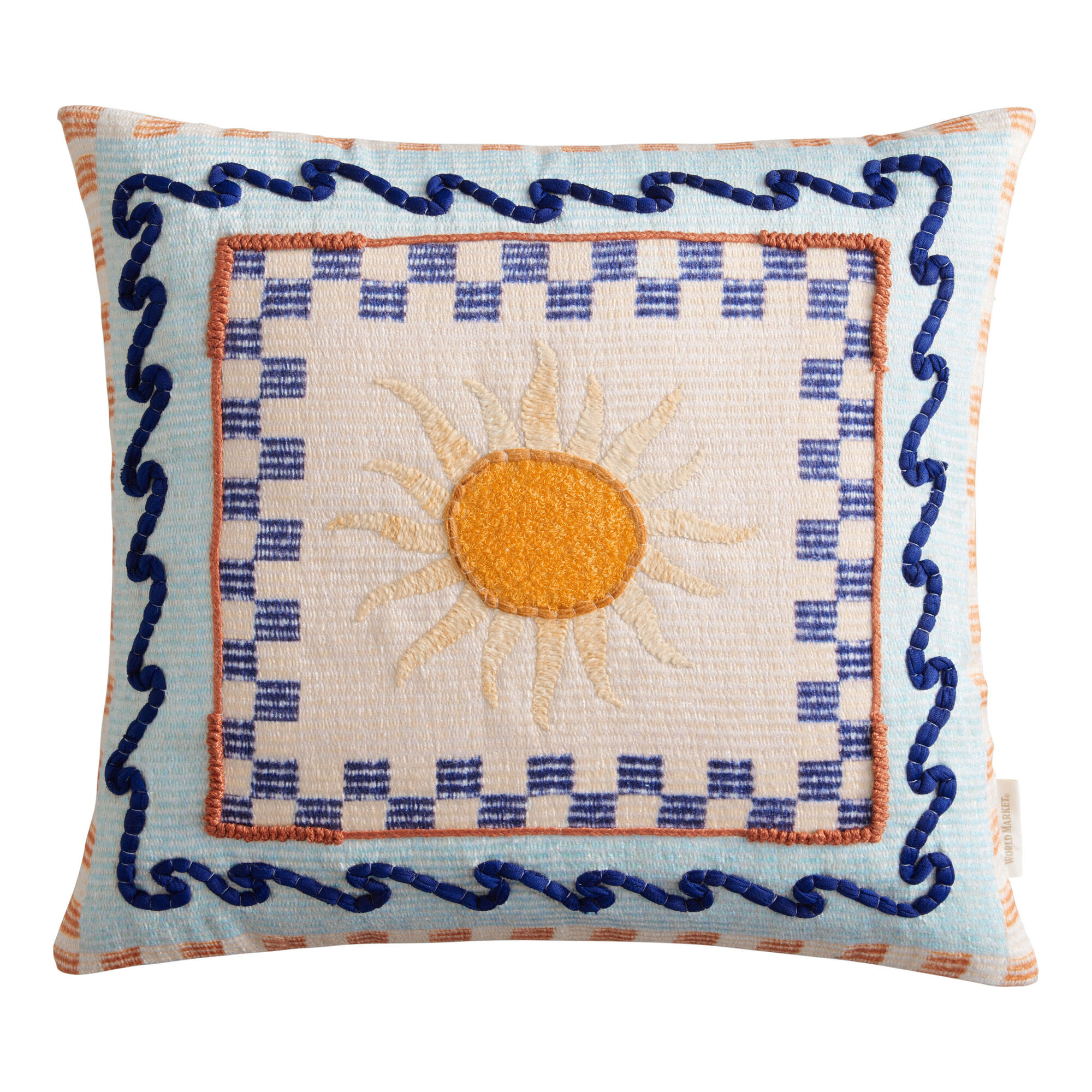 Ivory And Blue Sunny Tile Indoor Outdoor Throw Pillow | World Market