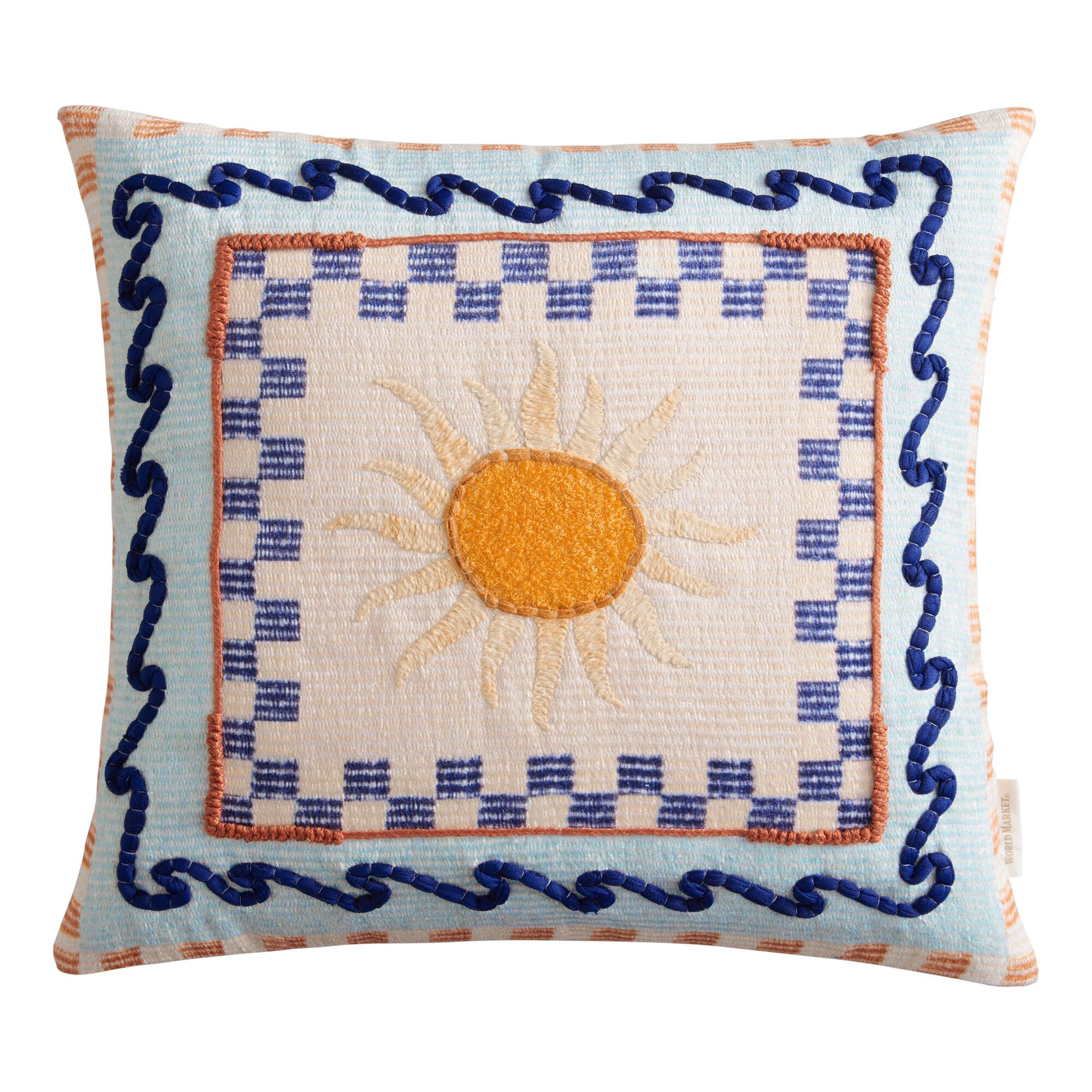 Ivory And Blue Sunny Tile Indoor Outdoor Throw Pillow - World Market | World Market